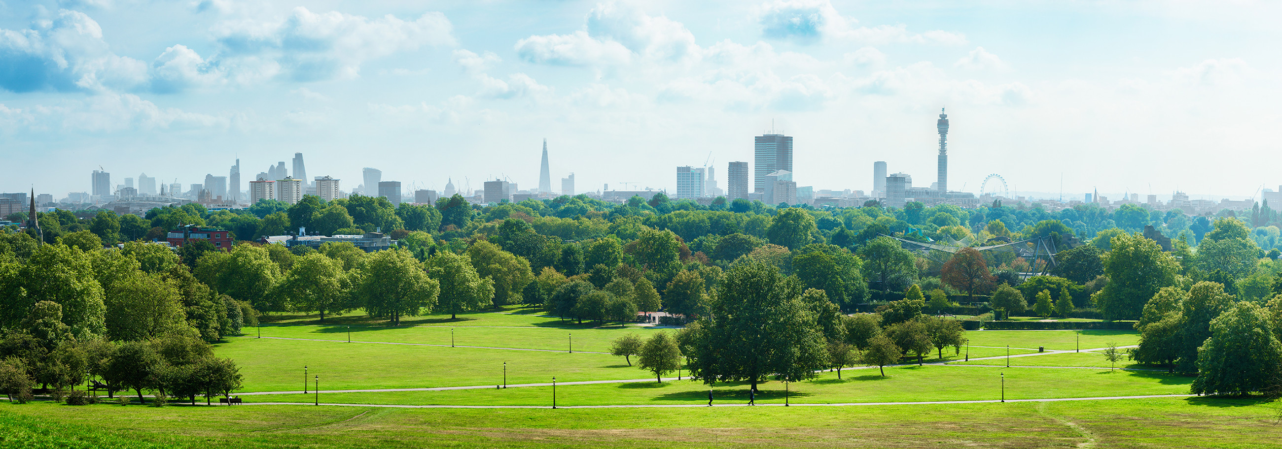 view over countryside with city in background